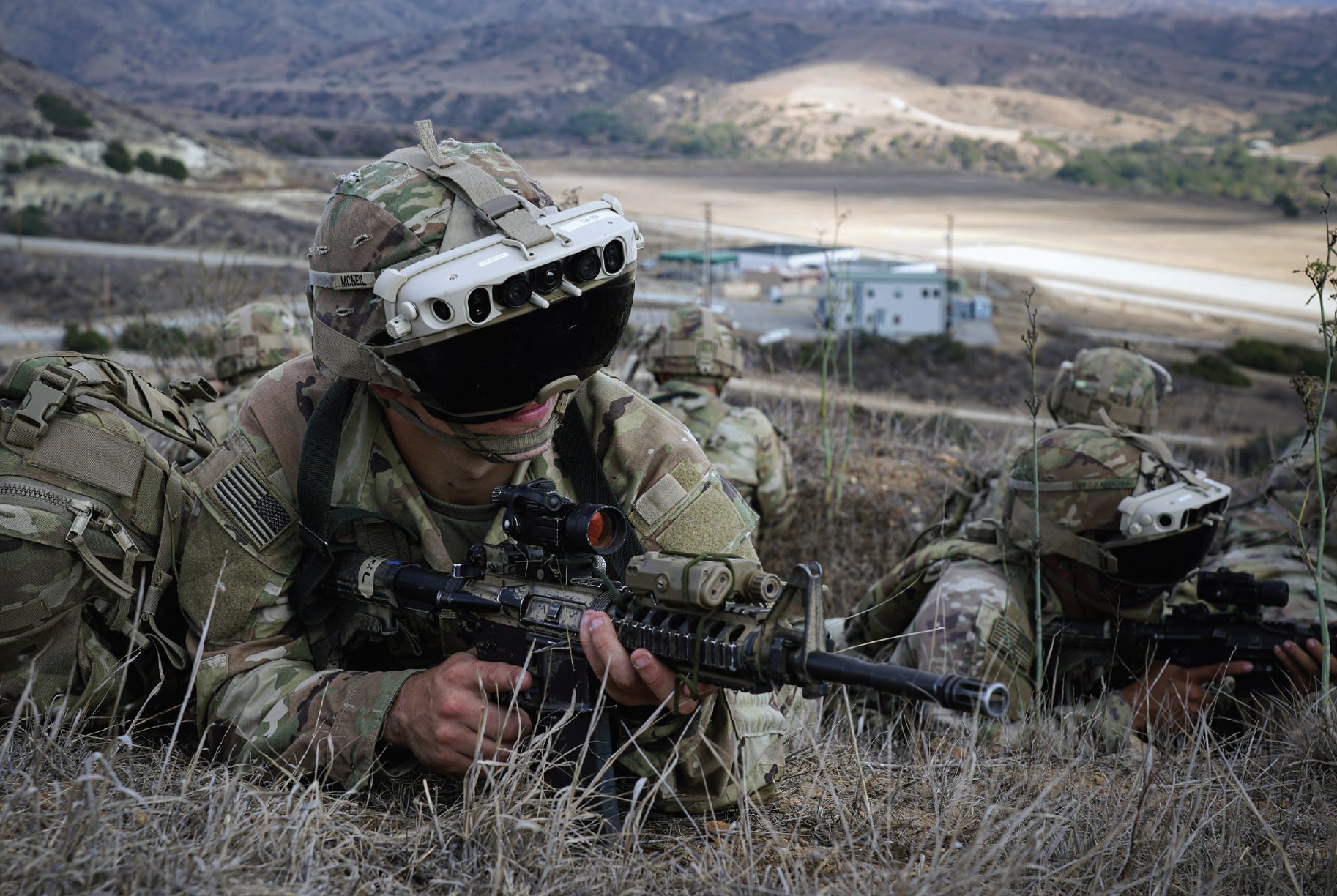 U.S. Army Specialist Mitchell McNeil, assigned to 3rd Brigade Combat Team, 82nd Airborne Division, trains with Integrated Visual Augmentation System as part of Project Convergence 2022 at Camp Talega, California, October 11, 2022 (U.S. Army/Thiem Huynh)